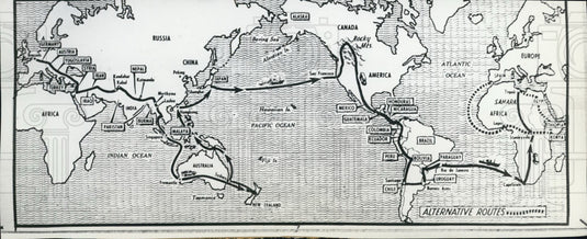 1956 Press Photo RAF Officer Peter Townsend's Circumnavigation Map. - Historic Images