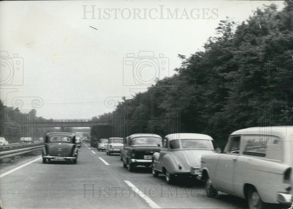 1961, Holiday Traffic on the Autobahn. Germany. - Historic Images