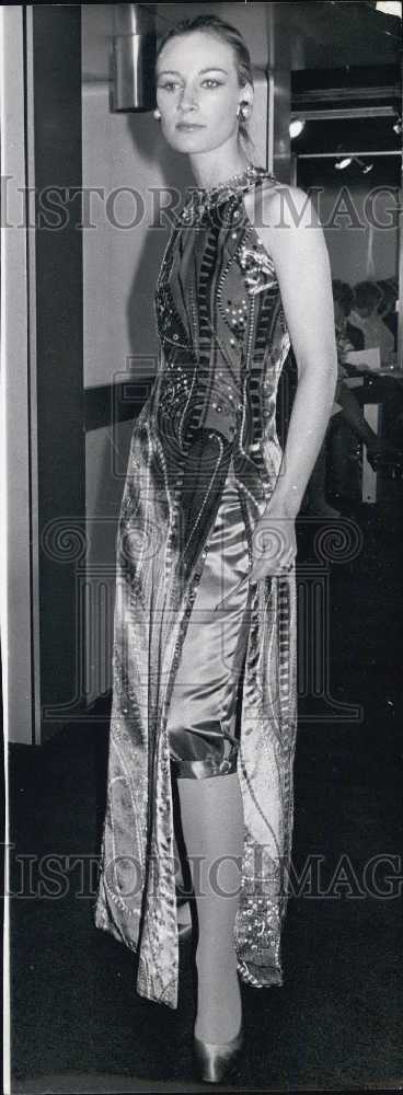 1971, Model Wearing Castillo Designed Evening Dress with Wide Split - Historic Images