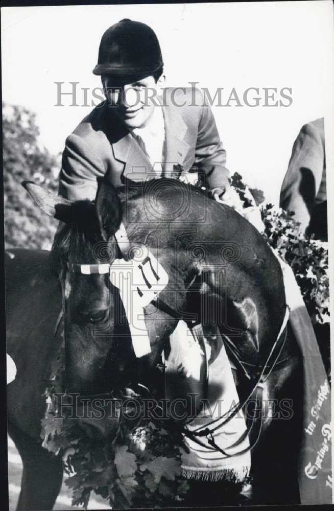 1955, Rider H.G. Winkler wins German Derby in Hamburg. - Historic Images