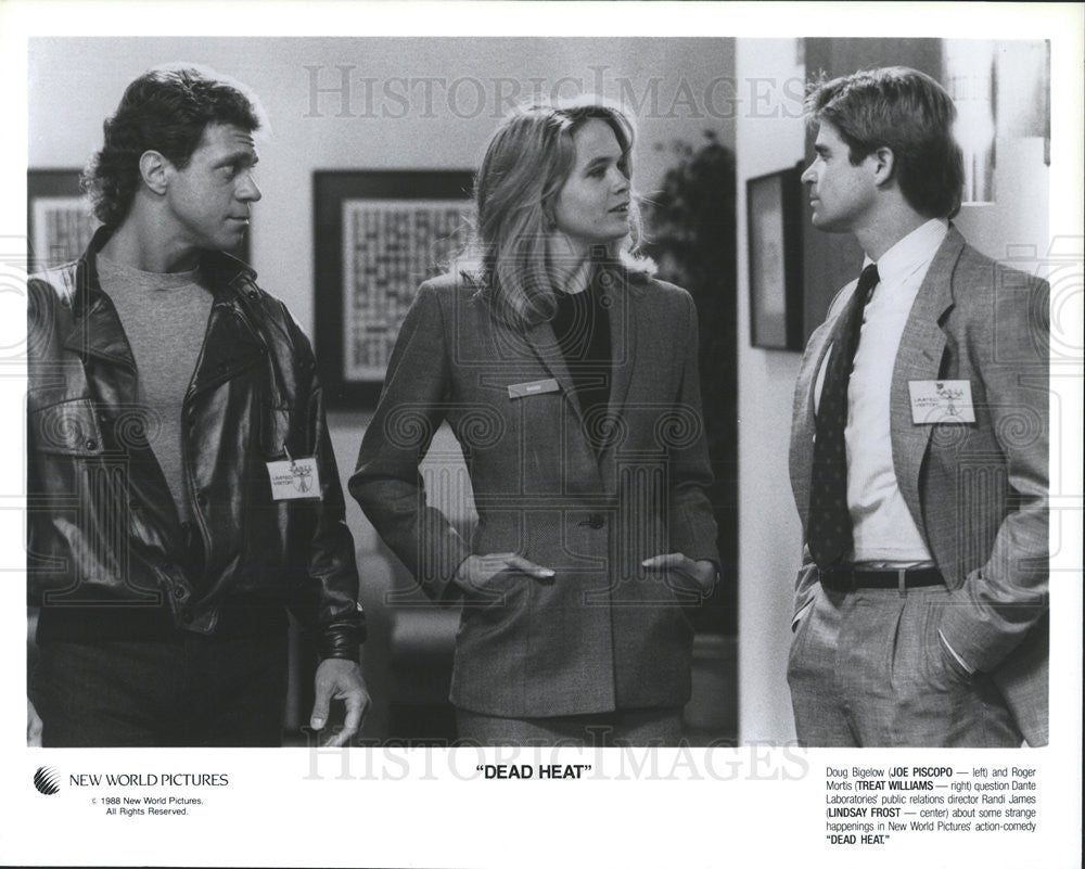 1988 Press Photo Joe Piscopo, Treat Williams &amp; Lindsay Frost Star In &quot;Dead Heat&quot; - Historic Images