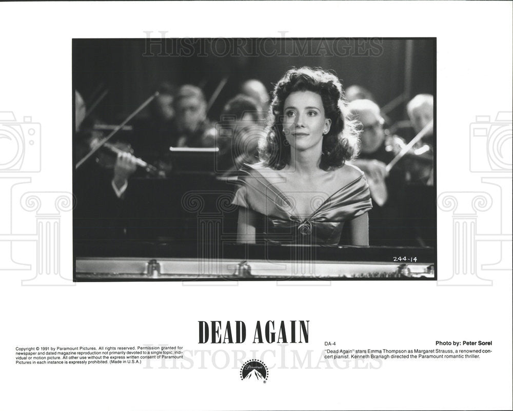 1991 Press Photo Dead Again Film Actress Emma Thompson Sitting At Concert Piano - Historic Images