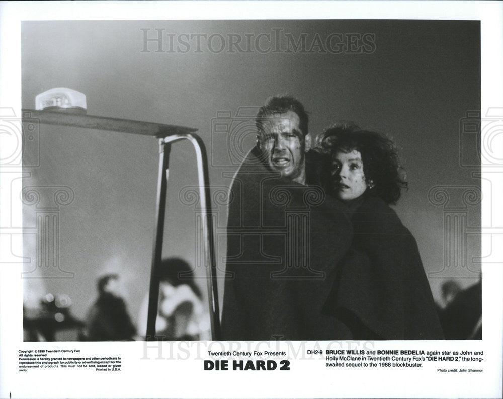 1990 Press Photo Die Hard 2 Film Bruce Willis Bonnie Bedelia McClane Couple - Historic Images