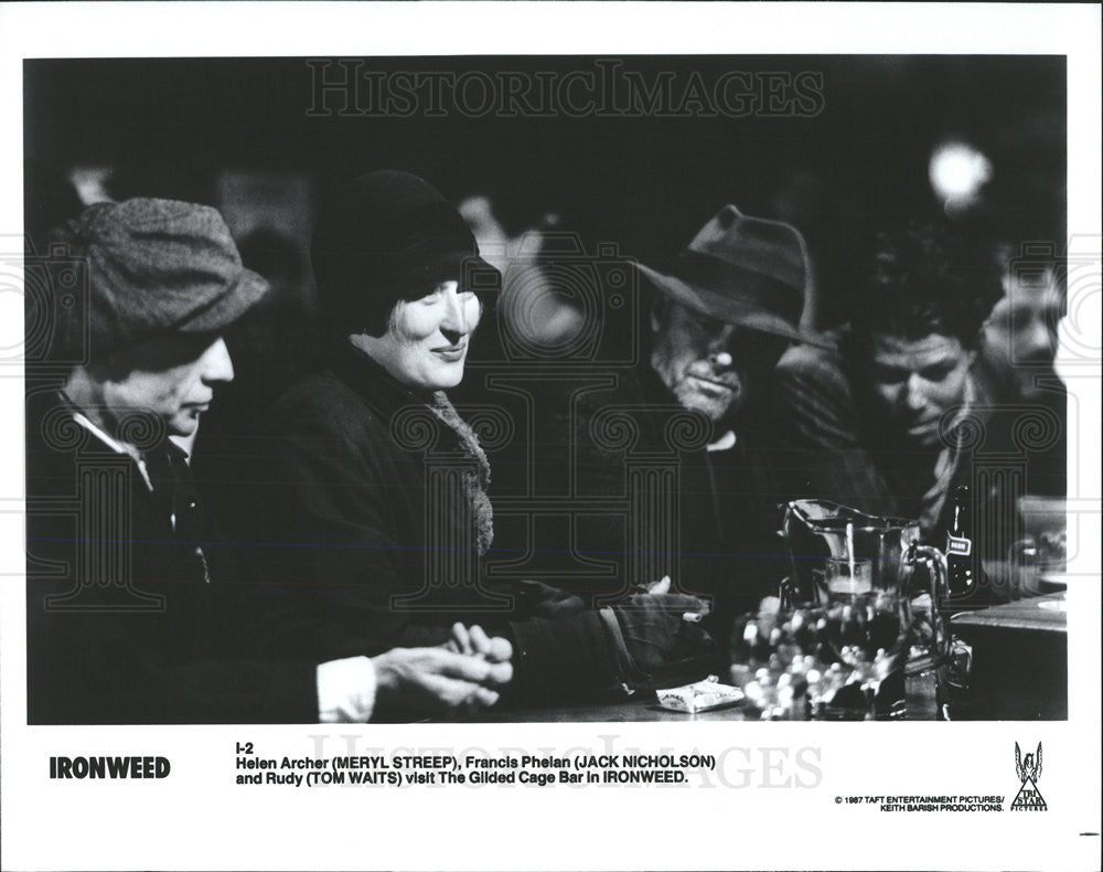 1987 Press Photo Meryl Streep, Jack Nicholson &amp; Tom Waits Star In Ironweed - Historic Images