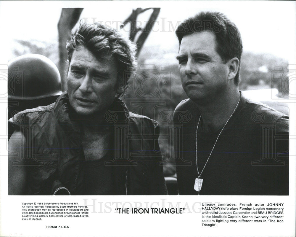 1988 Press Photo Johnny Hallyday, Beau Bridges In &quot;The Iron Triangle&quot; - Historic Images