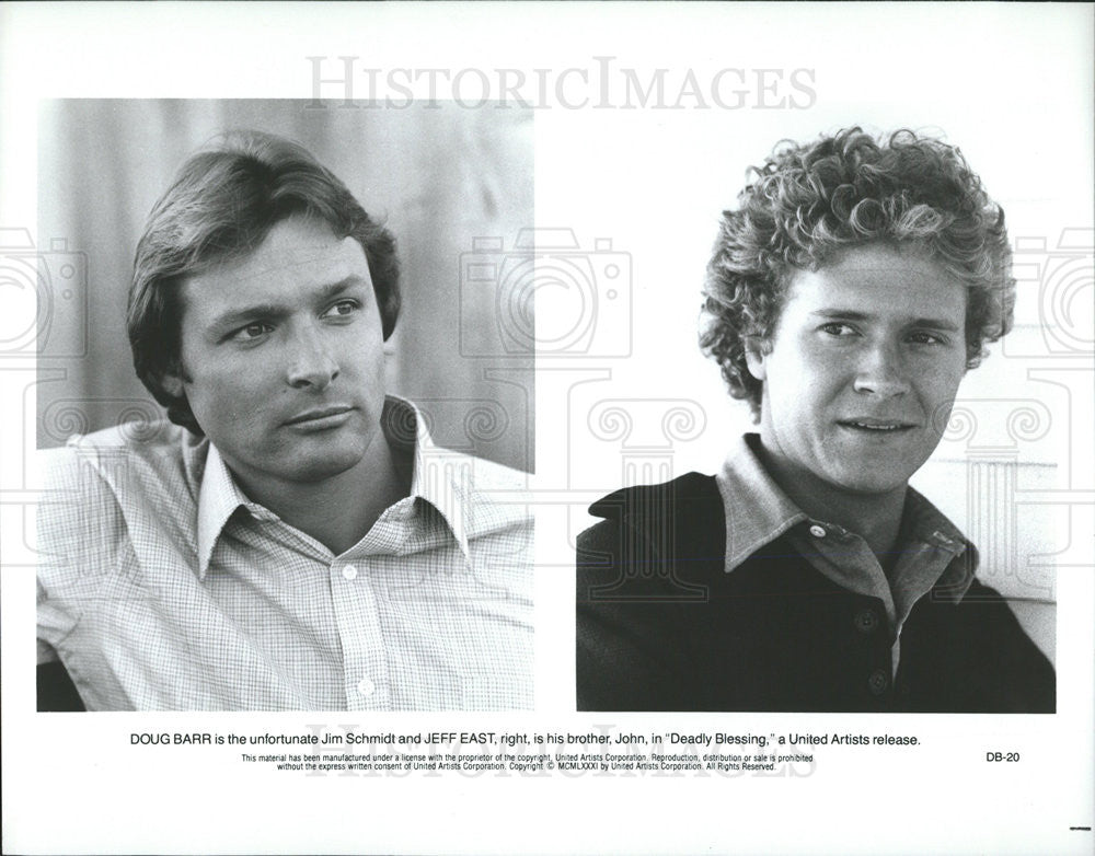 Press Photo Doug Barr &amp; Jeff East Star In Deadly Blessing - Historic Images