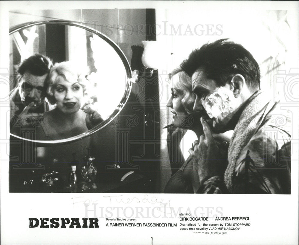 1978 Press Photo Dirk Bogarde, Andrea Ferreol &quot;Despair&quot; - Historic Images