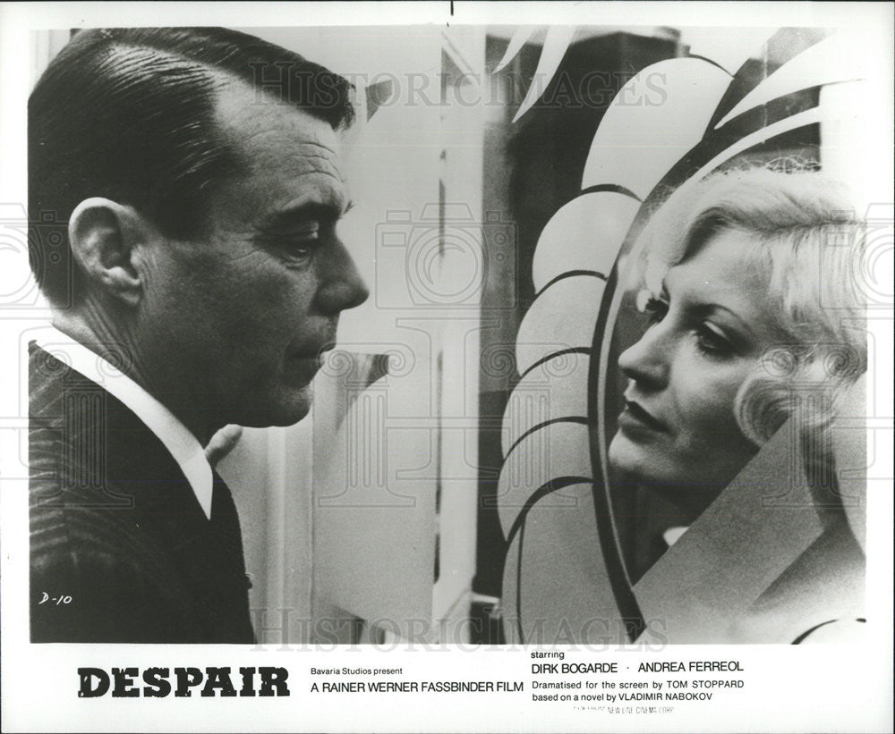 1978 Press Photo Dirk Bogarde, Andrea Ferreol &quot;Despair&quot; - Historic Images