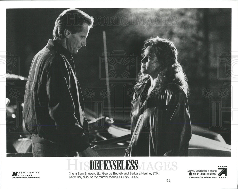 1991 Press Photo Sam Shepard Barbara Hershey Defenseless Murder Trial Film - Historic Images