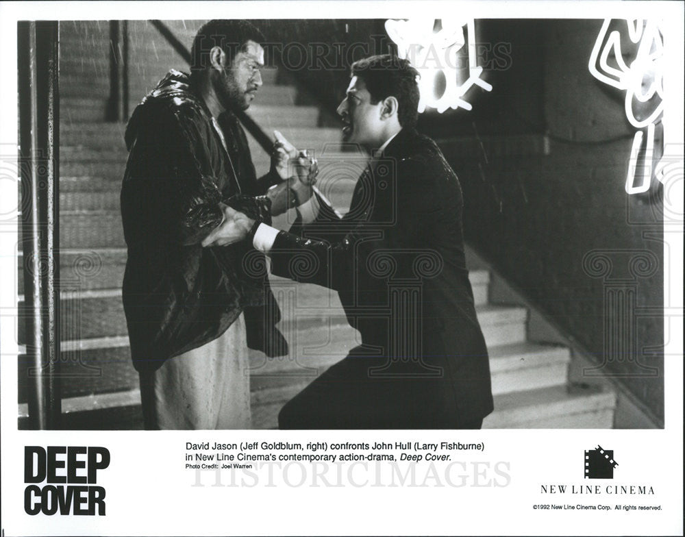 1992 Press Photo Deep Cover Film Jeff Goldblum Confronts Larry Fishburne Scene - Historic Images