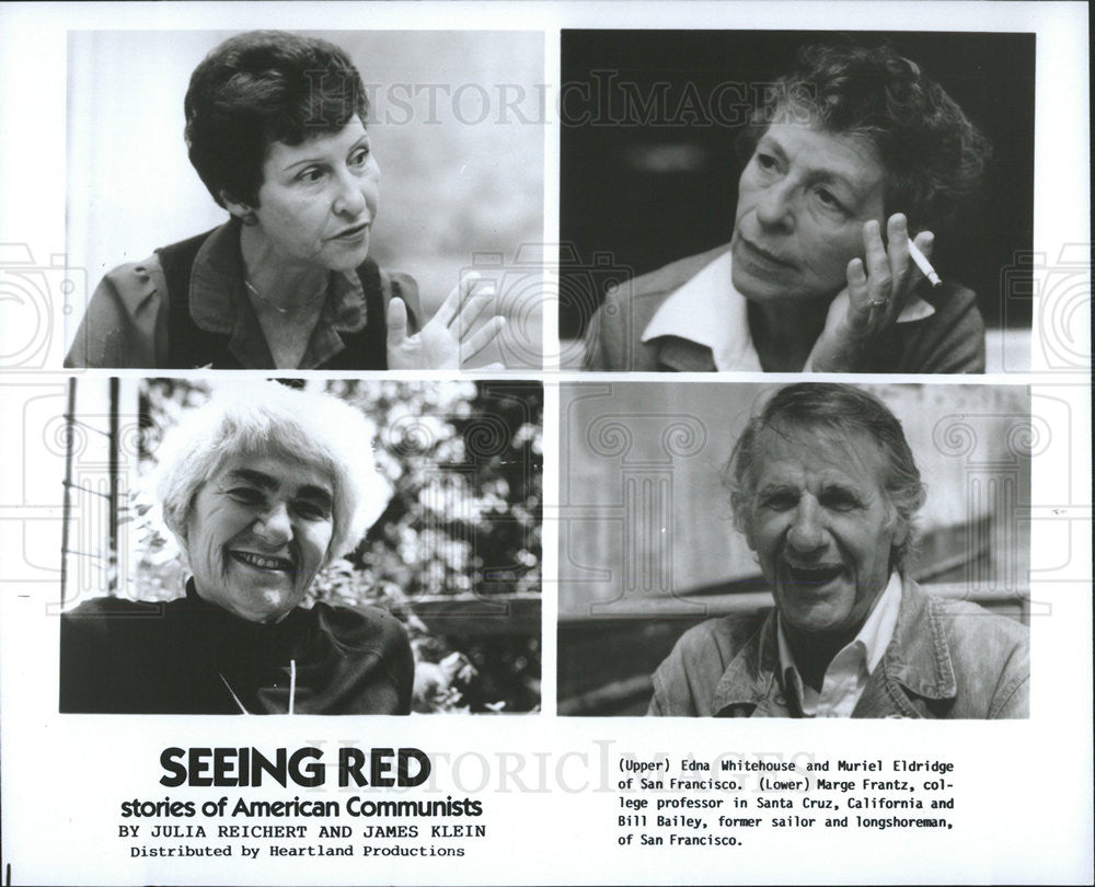 1983 Press Photo Edna Whitehouse, Muriel Eldridge, Marge Frantz &quot;Seeing Red&quot; - Historic Images