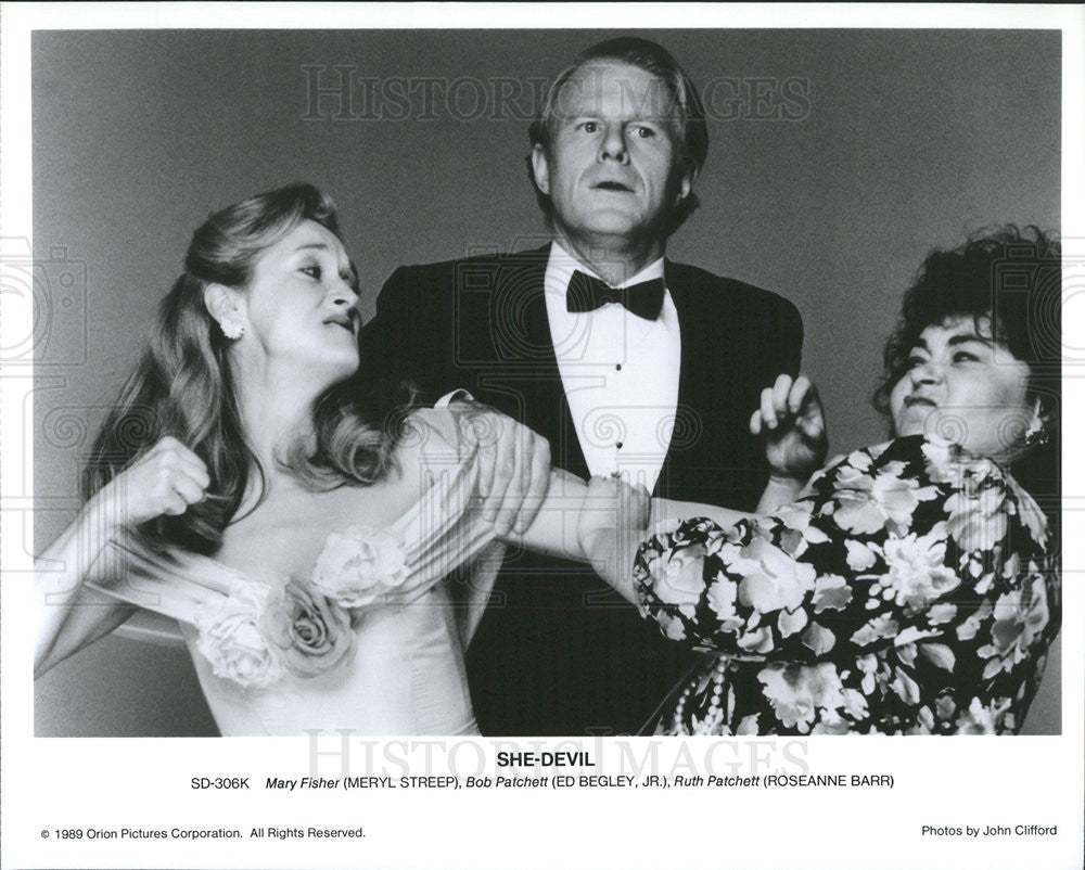 1989 Press Photo Meryl Streep Actress Ed Begley Jr Actor Roseanne Barr She-Devil - Historic Images