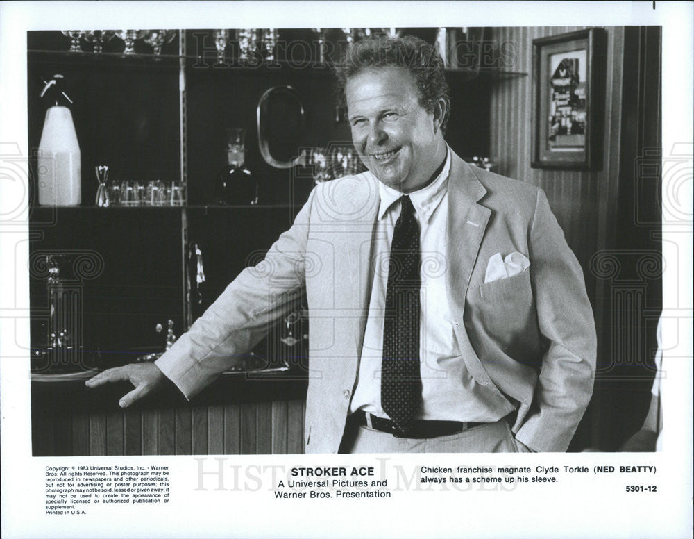 1983 Press Photo Stroker Ace Movie Ned Beatty Clyde Torkle Chicken Franchise - Historic Images