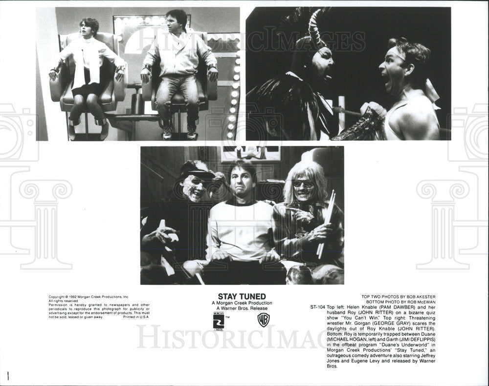 1992 Press Photo Pam Dawber, John Ritter, George Gray In &quot;Stay Tuned&quot; - Historic Images