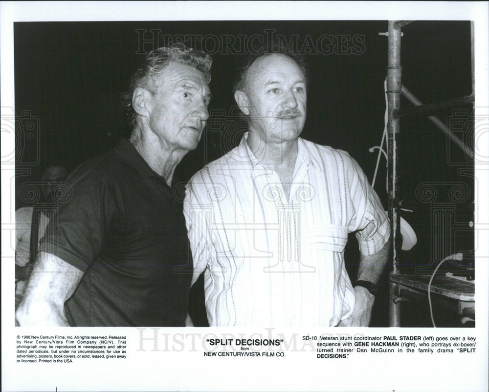 1988 Press Photo Stunt Coordinator Paul Stader With Gene Hackman - Historic Images