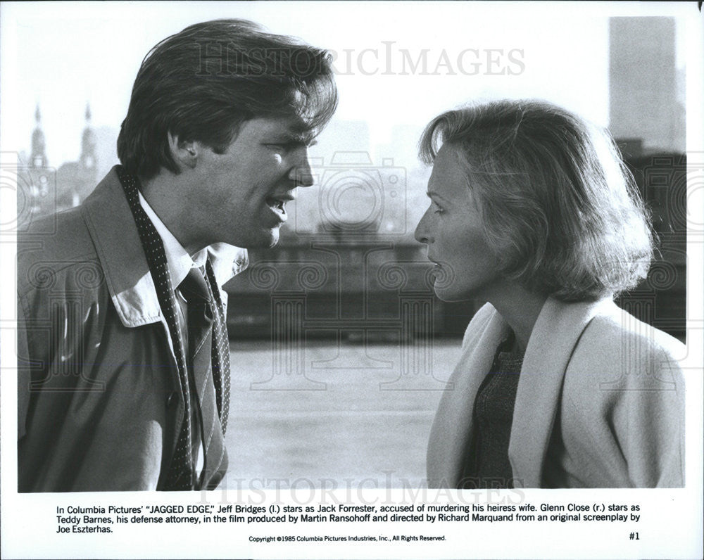 1985 Press Photo Jeff Bridges And Glenn Close In &quot;Jagged Edge&quot; - Historic Images