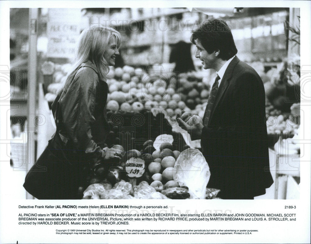 1989 Press Photo Sea Of Love Film Al Pacino Ellen Barkin Fruit Meet Scene - Historic Images