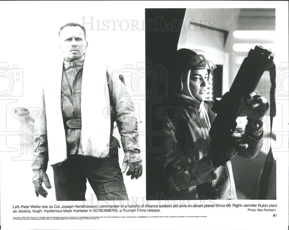 1995 Press Photo Peter Weller Actor Jennifer Rubin Actress Thriller Screamers - Historic Images