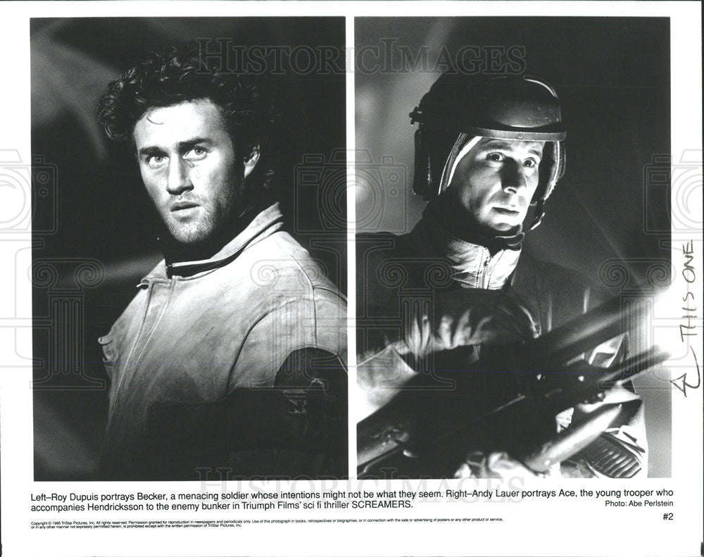 1995 Press Photo Roy Dupuis Actor Andy Lauer Sci-Fi Thriller Screamers - Historic Images