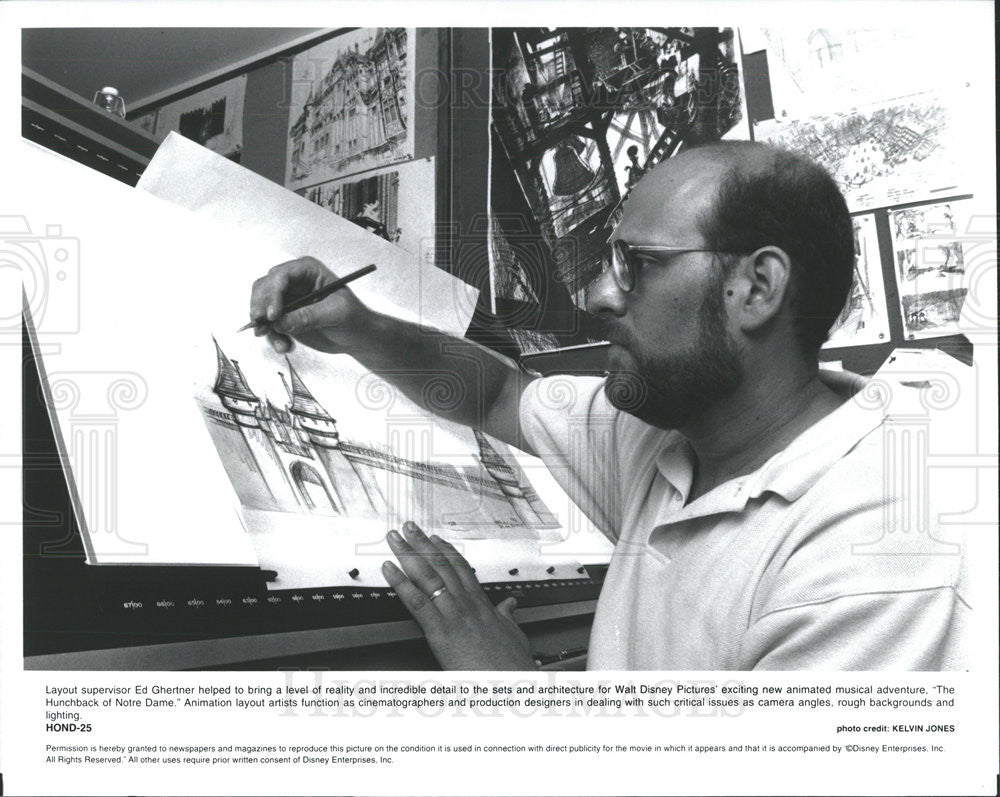 Press Photo Layout Supervisor Ed Ghertner The HunchBack Notre Dame Animation - Historic Images