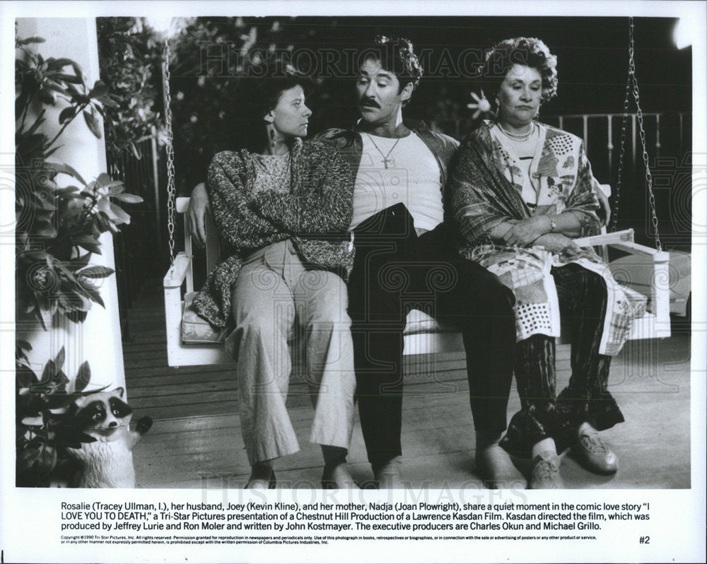 1990 Press Photo Tracey Ullman, Kevin Kline, Joan Plowright, I Love You To Death - Historic Images