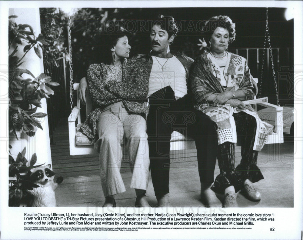 1990 Press Photo Tracey Ullman, Kevin Kline, Joan Plowright, I Love You To Death - Historic Images