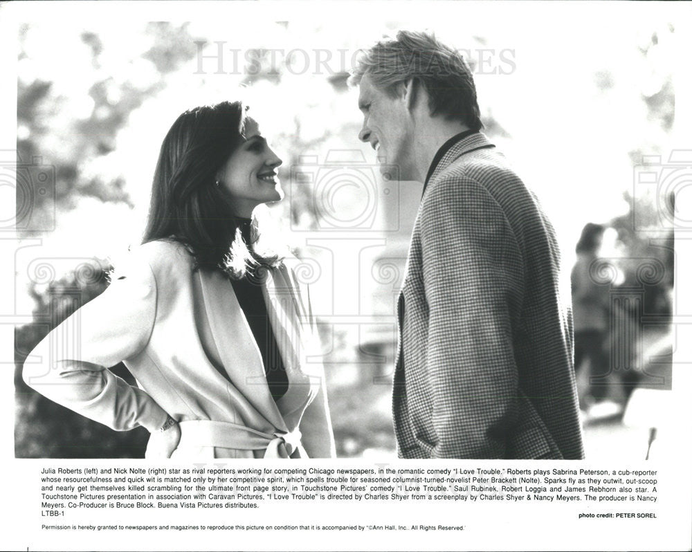 1994 Press Photo Julia Roberts and Nick Nolte in &quot;I Love Trouble&quot; - Historic Images