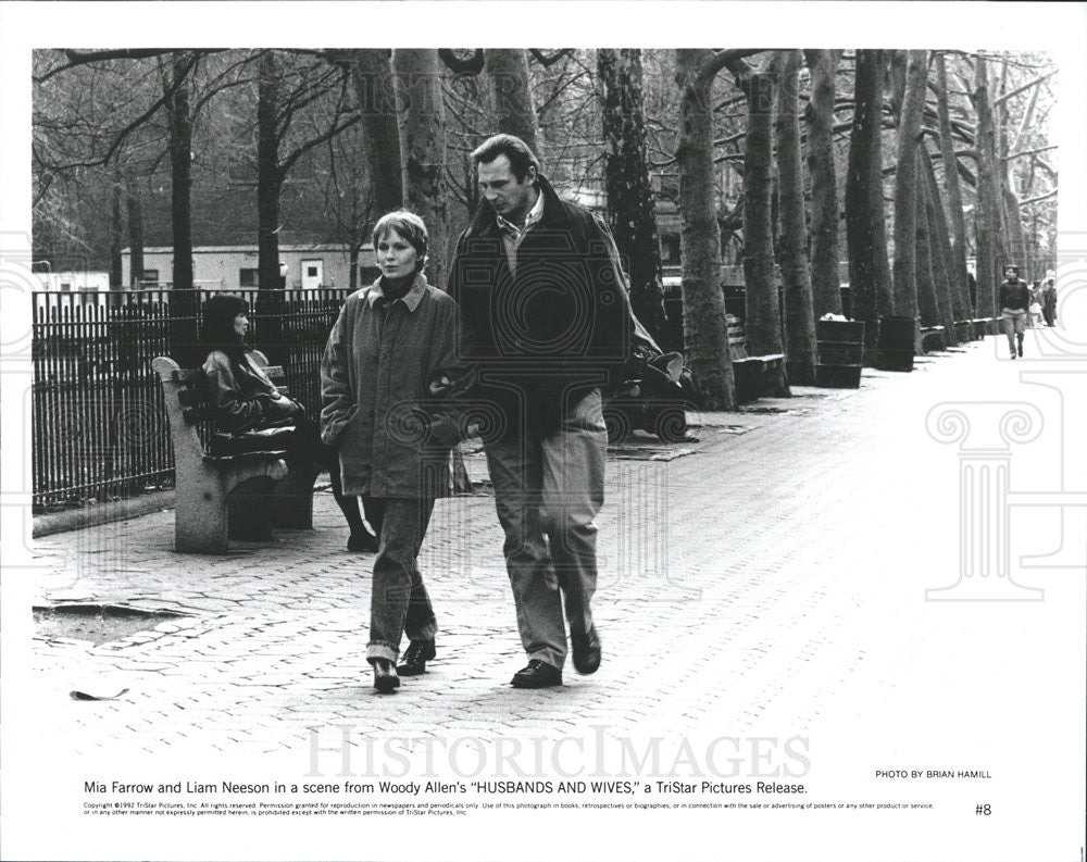 1992 Press Photo Mia Farrow and Liam Neeson in &quot;Husbands and Wives&quot; - Historic Images