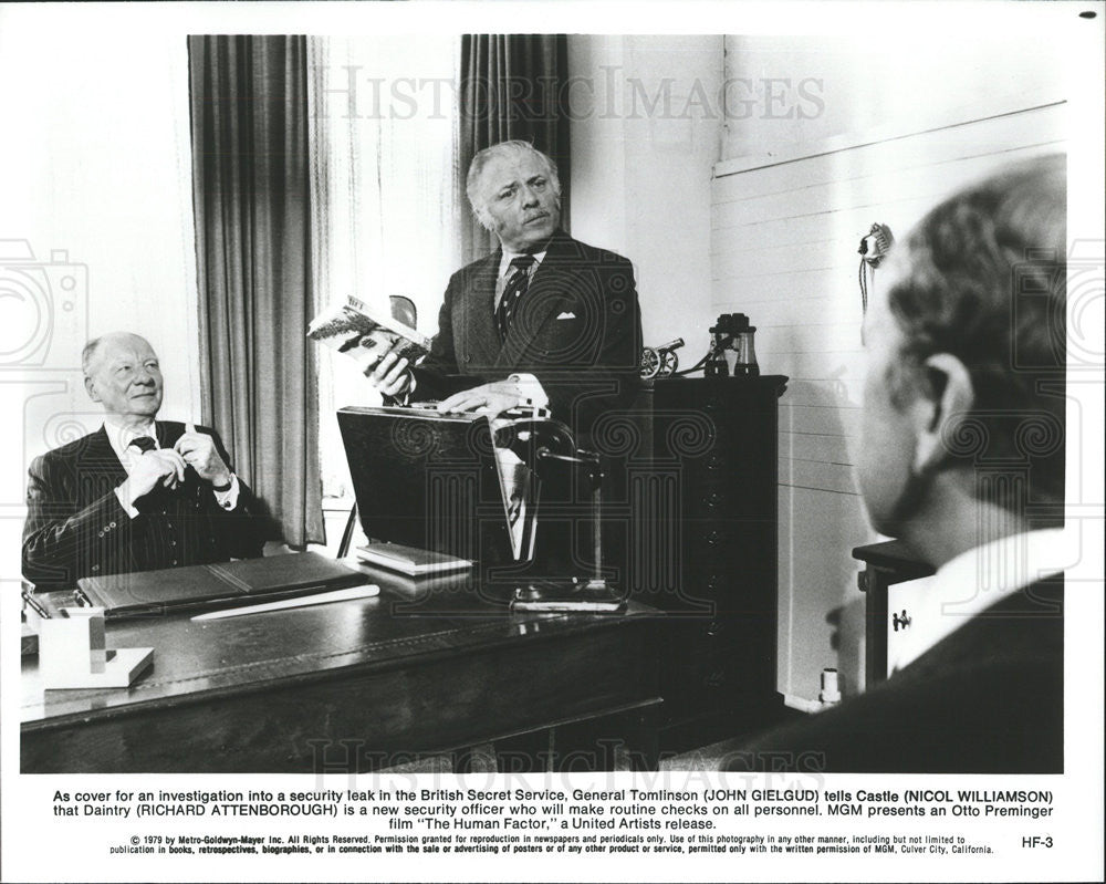 1979 Press Photo John Gielgud Nicol Williamson Richard Attenborough Actors Human - Historic Images