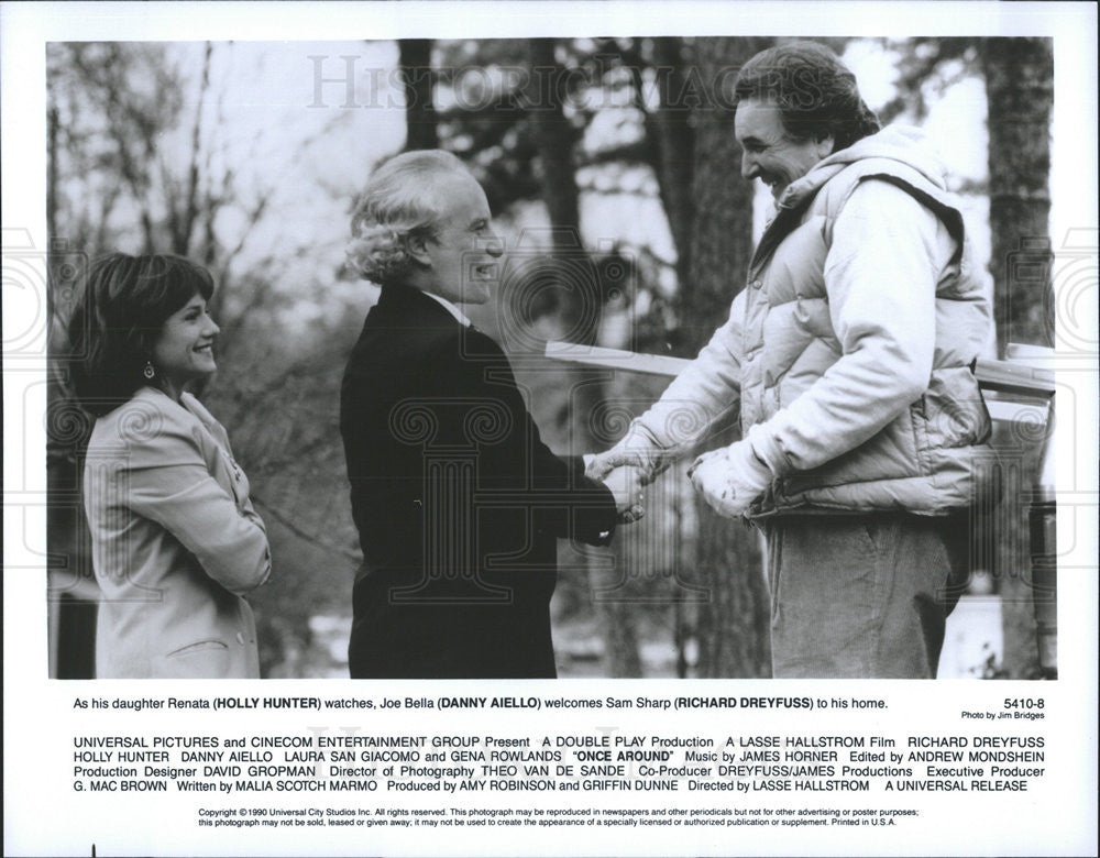 1990 Press Photo Holly Hunter James Aiello Richard Dreyfuss Star In Once Around - Historic Images