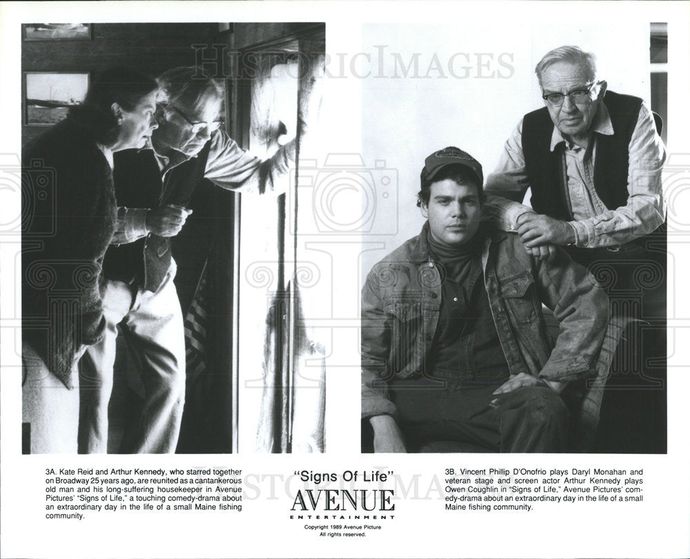 1989 Press Photo Kate Reid Arthur Kennedy Vincent Philip D&#39;Onofrio Actors Signs - Historic Images