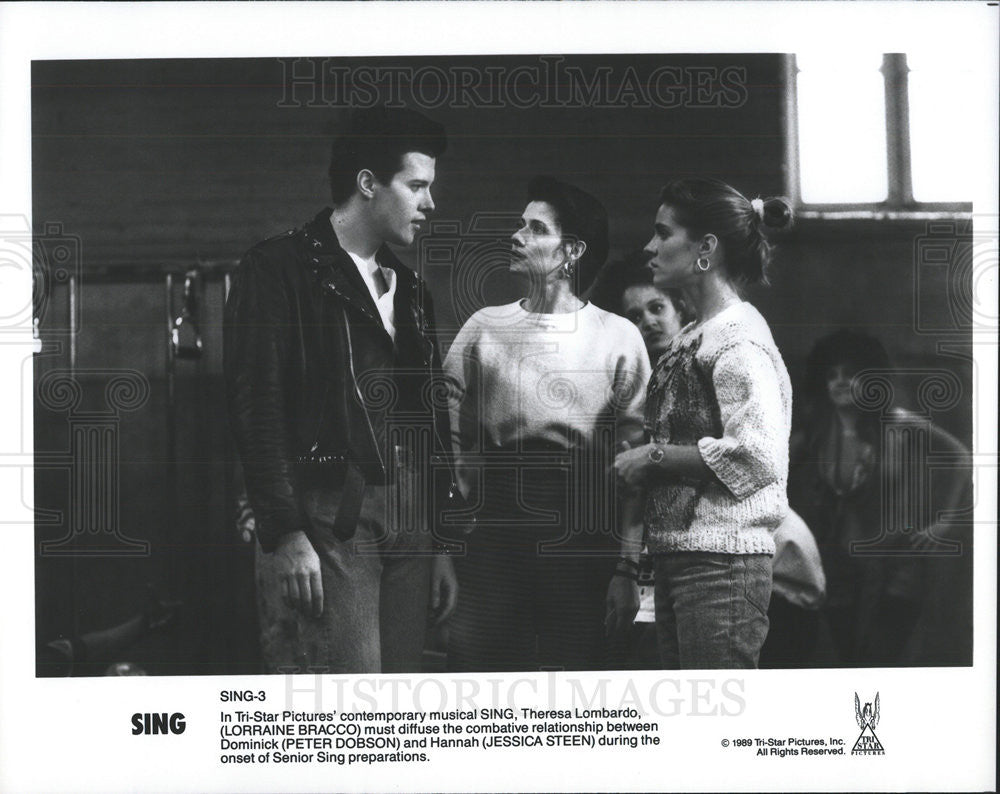 1989 Press Photo Lorraine Bracco, Peter Dobson and Jessica Steen in "Sing" - Historic Images