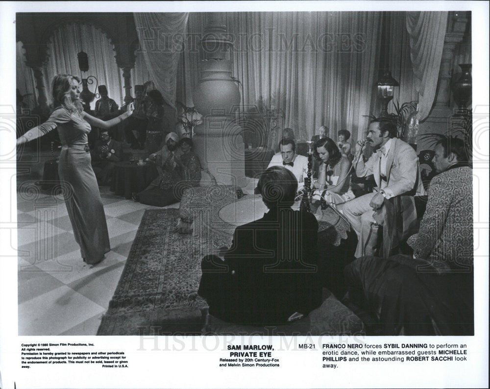 1980 Press Photo Franco Nero Sybil Danning Michelle Phillips Robert Sacchi - Historic Images