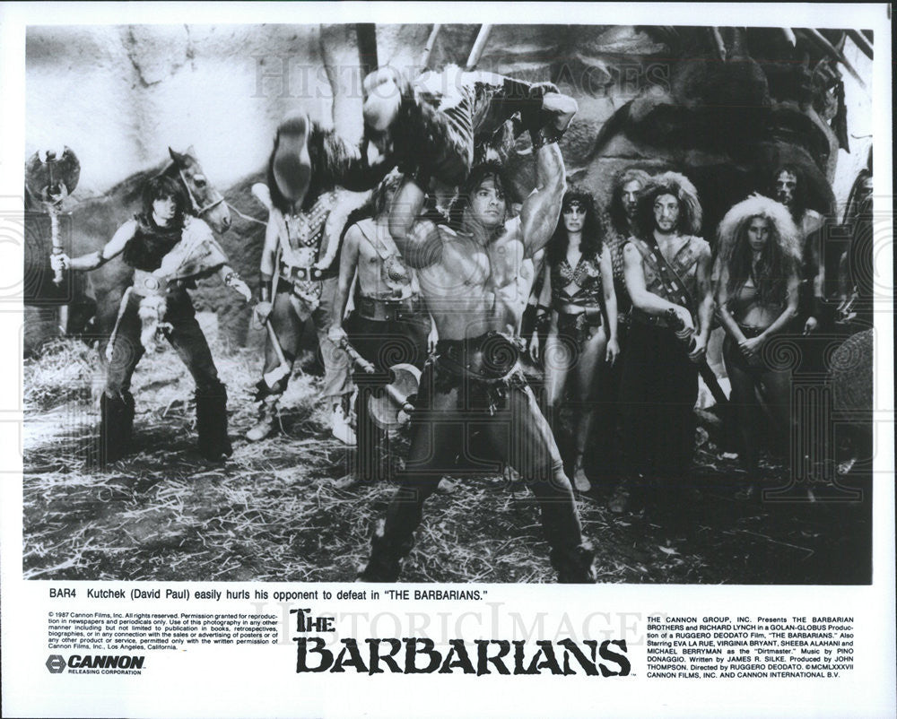 1987 Press Photo Film The Barbarians David Paul Eva La Rue Virginia Bryant - Historic Images