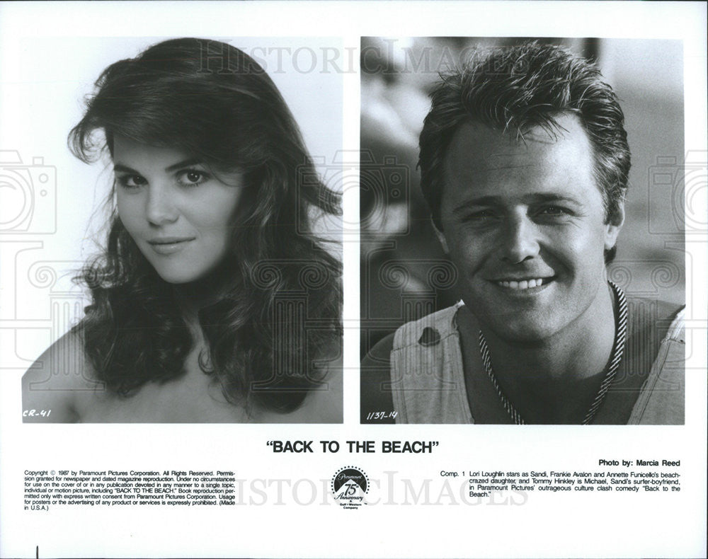 1987 Press Photo Lori Loughlin &amp; Tommy Hinkley Star In Back to The Beach - Historic Images