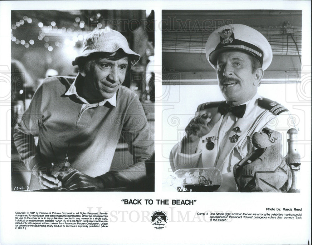 1987 Press Photo Don Adams &amp; Bob Denver Star In Back To The Beach - Historic Images