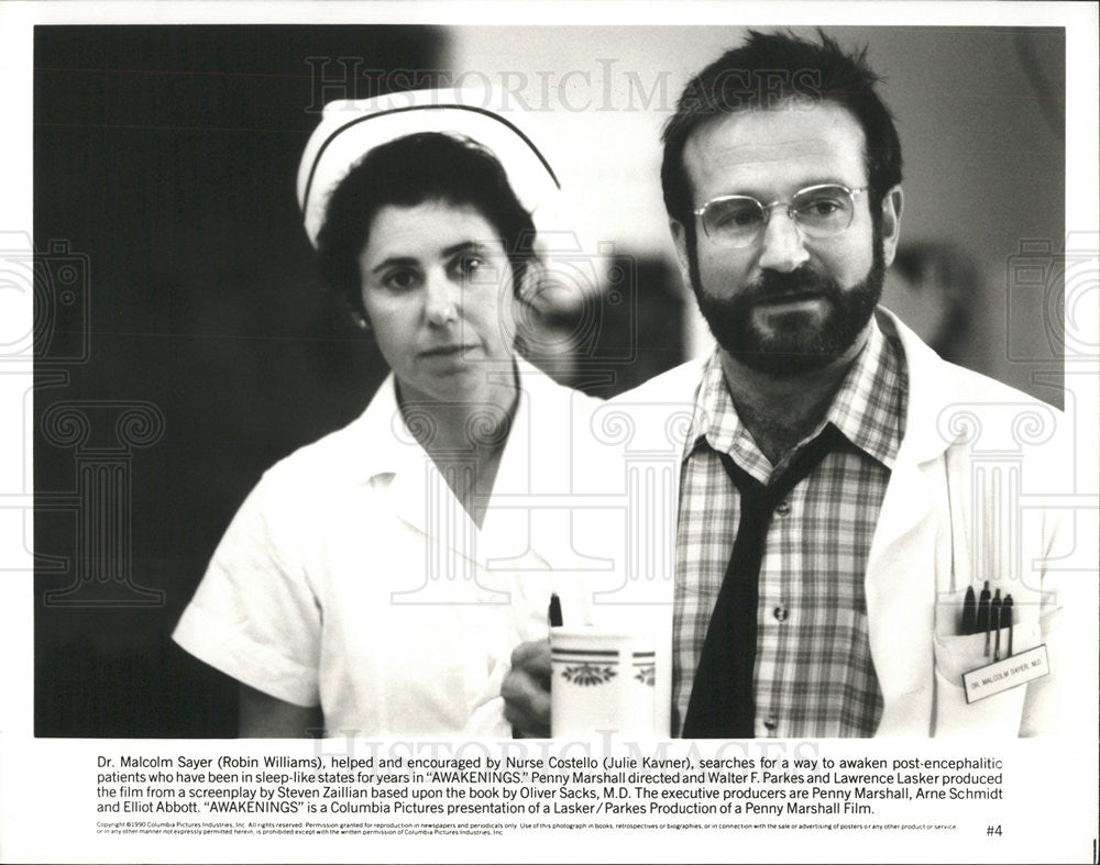 1990 Press Photo Robin Williams &amp; Julie Kavner Star In Awakenings - Historic Images