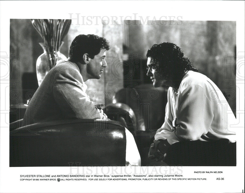 1995 Press Photo Sylvester Stallone Antonio Banderas Assassins - Historic Images