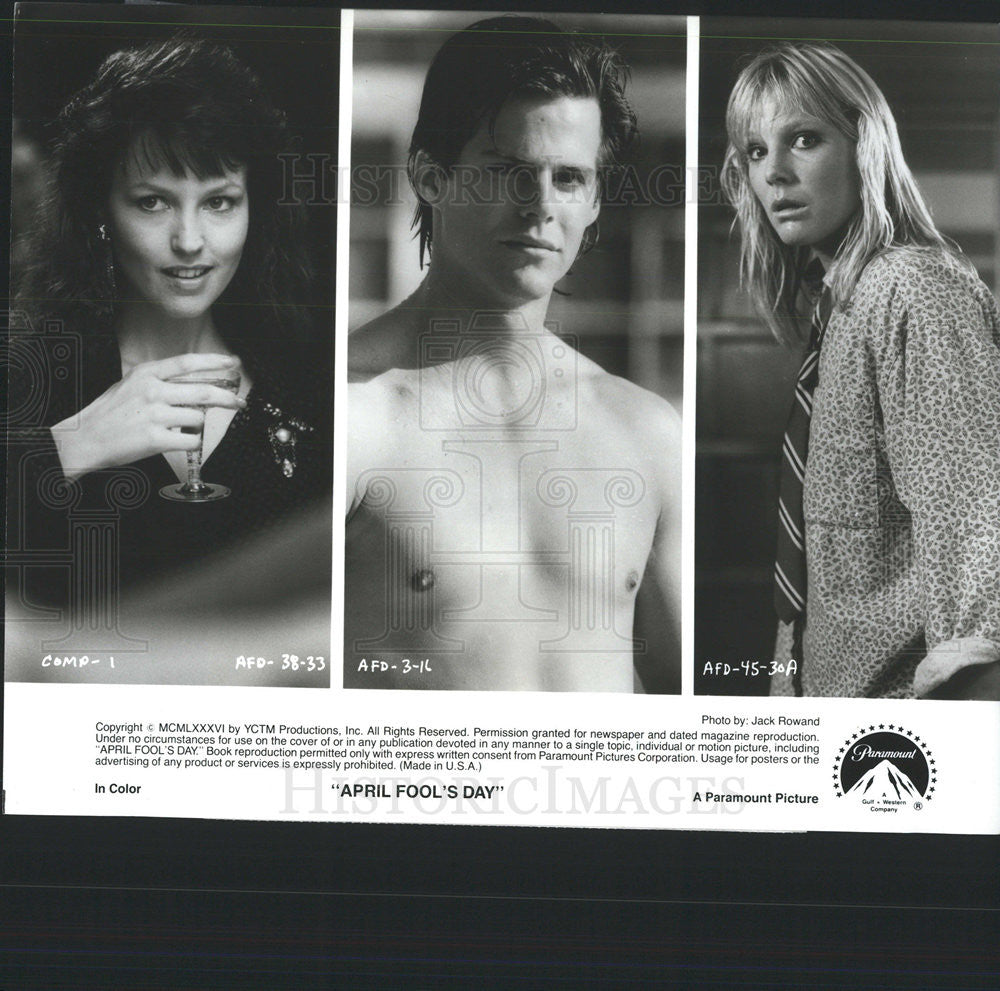 1986 Press Photo Film April Fool&#39;s Day Deborah Foreman Ken Olandt Amy Steel - Historic Images