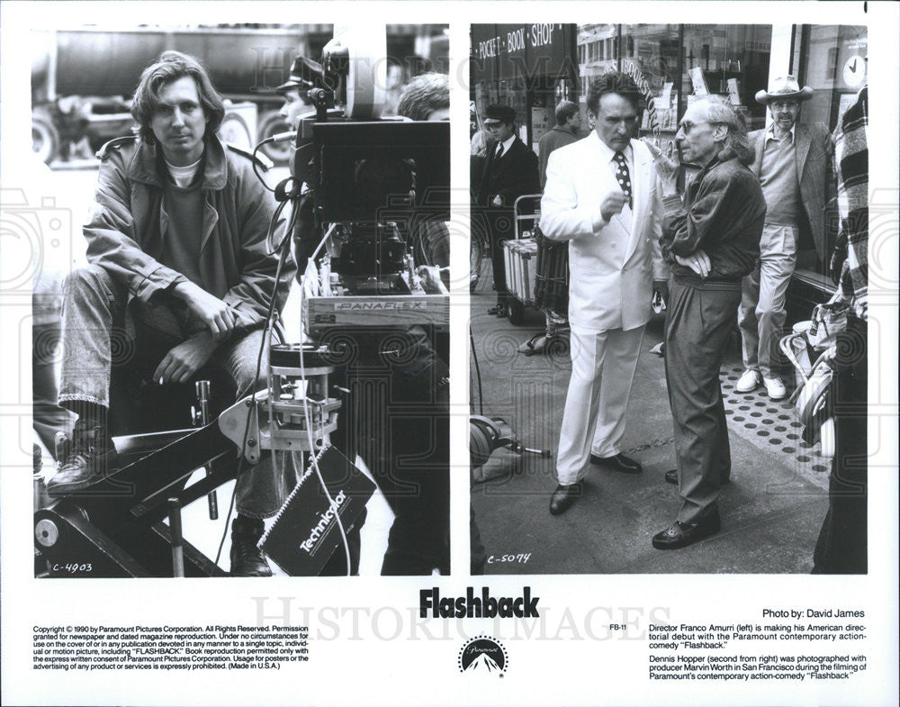 1990 Press Photo Director Franco Amurri, Actor Dennis Hopper &amp; Marvin Worth - Historic Images