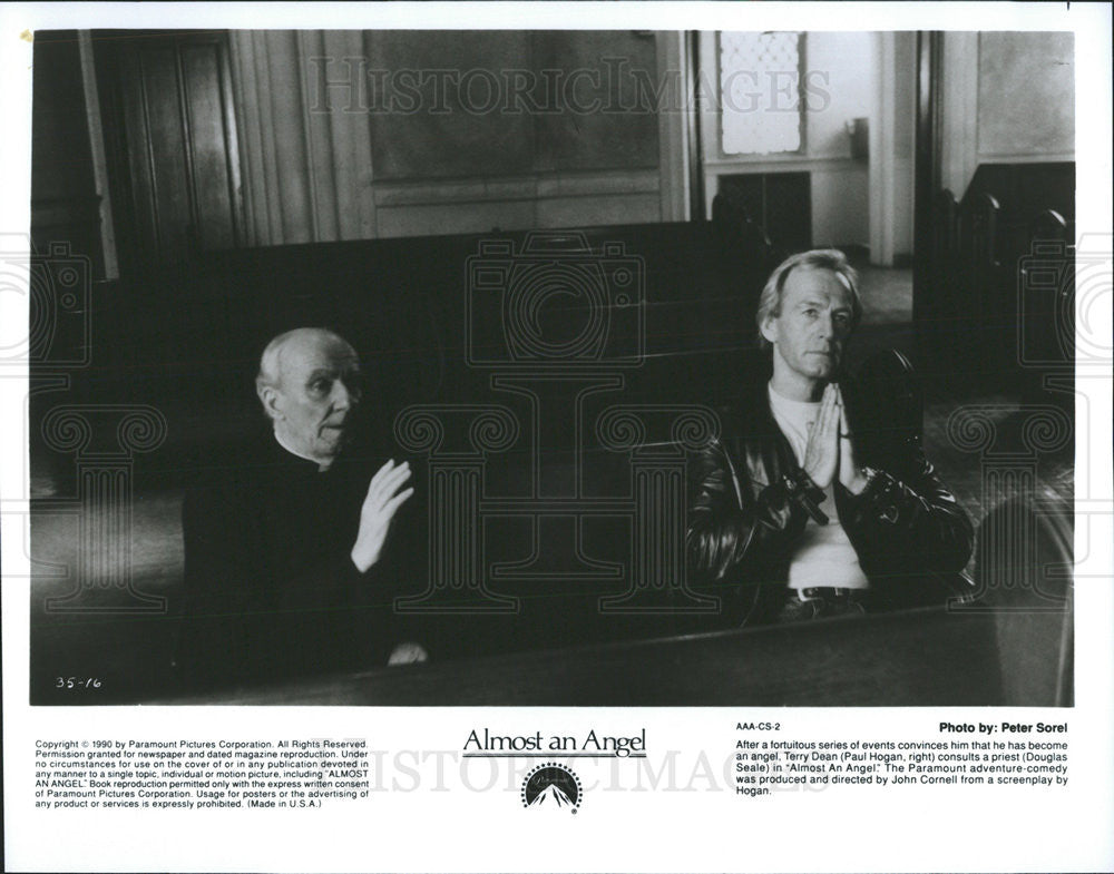 1990 Press Photo Paul Hogan &amp; Douglas Seale Star In Almost an Angel - Historic Images