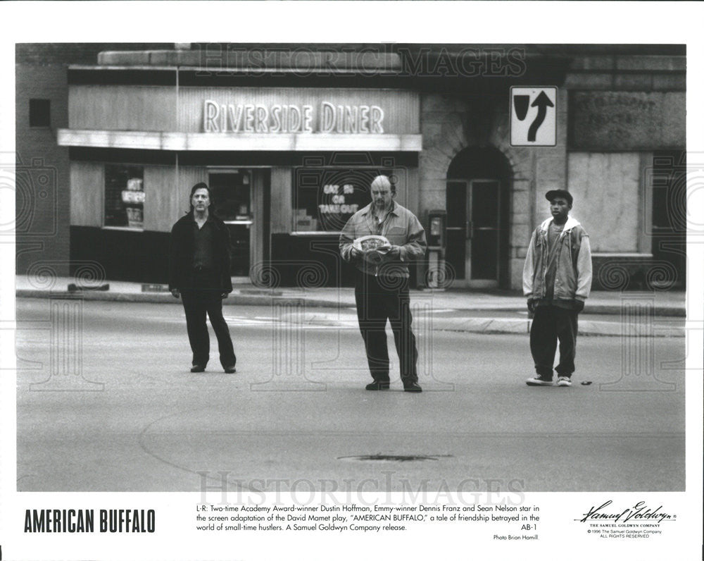 1996 Press Photo Dustin Hoffman Dennis Franz Sean Nelson Star American Buffalo - Historic Images