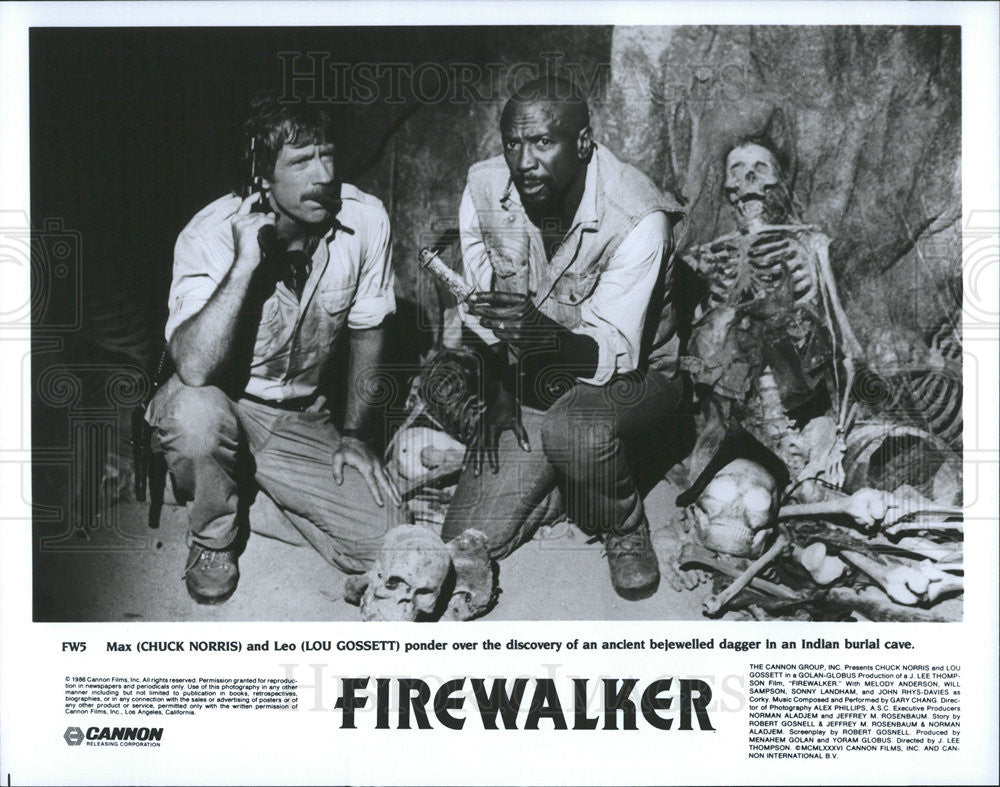 1986 Press Photo Chuck Norris &amp; Lou Gossett Star In Firewalker - Historic Images