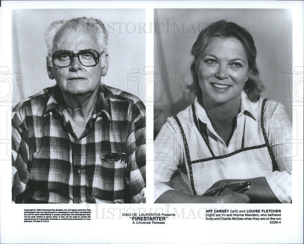 1984 Press Photo Art Carney, Louise Fletcher star in &quot;Firestarter&quot; - Historic Images