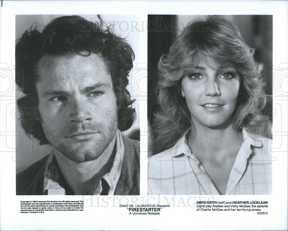 1984 Press Photo David Keith and Heather Locklear star in &quot;Firestarter&quot; - Historic Images