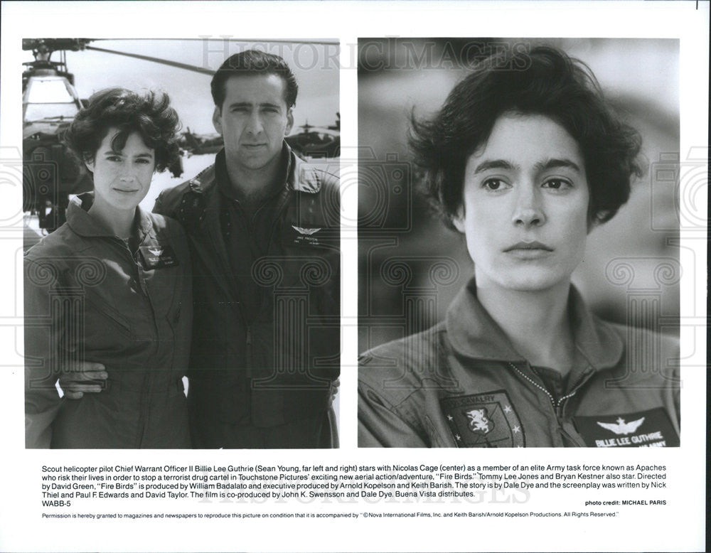 1990 Press Photo Sean Young and Nicolas Cage star in &quot;Fire Birds&quot; - Historic Images