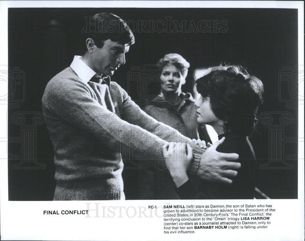 Press Photo Sam Neill, Lisa Harrow & Barnaby Holm In "The Final Conflict" - Historic Images