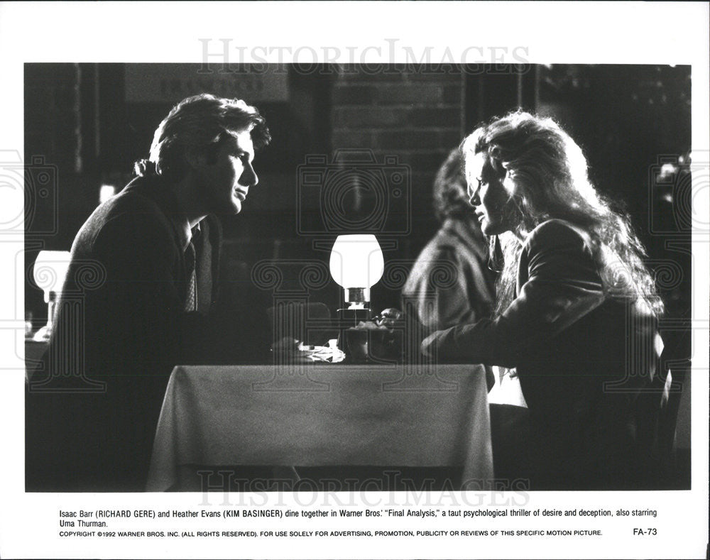 1992 Press Photo Richard Gere &amp; Kim Basinger Star In Thriller &quot;Final Analysis&quot; - Historic Images