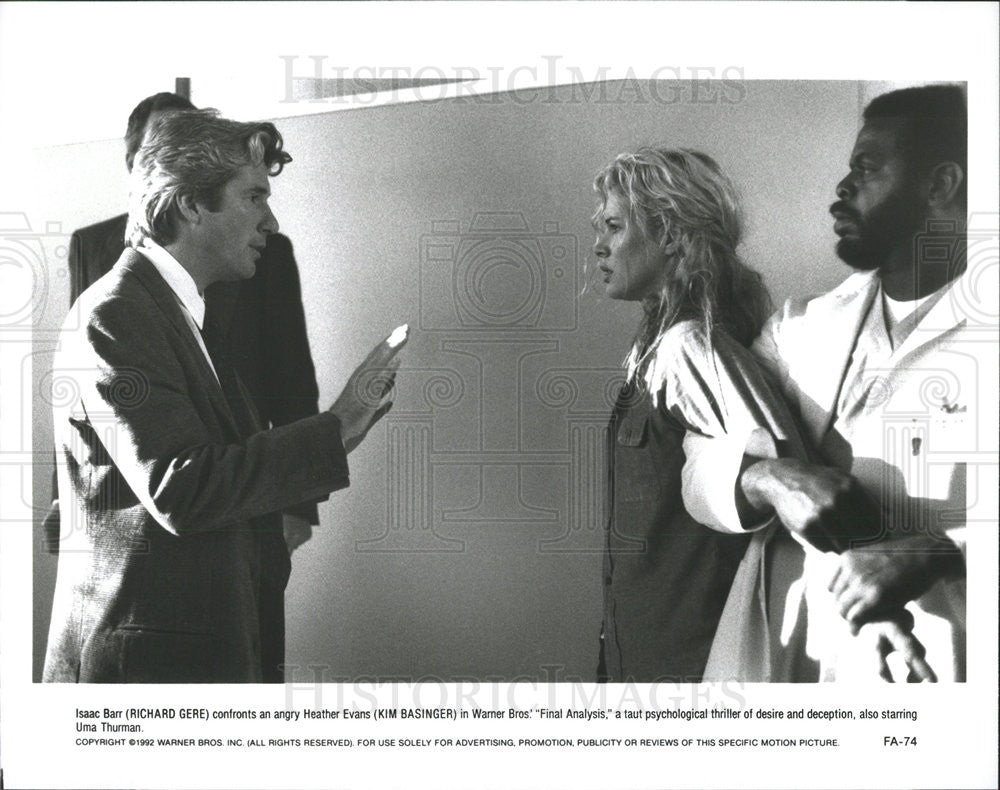 1992 Press Photo Richard Gere &amp; Kim Basinger Star In Thriller &quot;Final Analysis&quot; - Historic Images