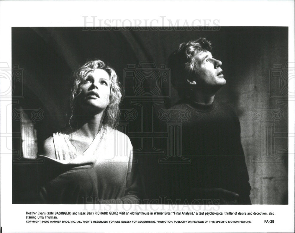 1992 Press Photo Kim Basinger &amp; Richard Gere Star In Thriller &quot;Final Analysis&quot; - Historic Images